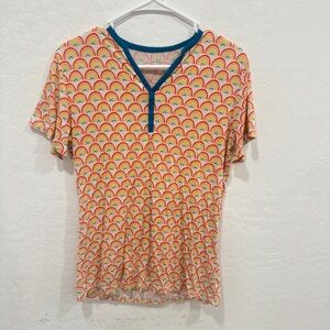 Little Sleepies Rainbow Pajama Top Womens Small Colorful Bamboo Loungewear Shirt